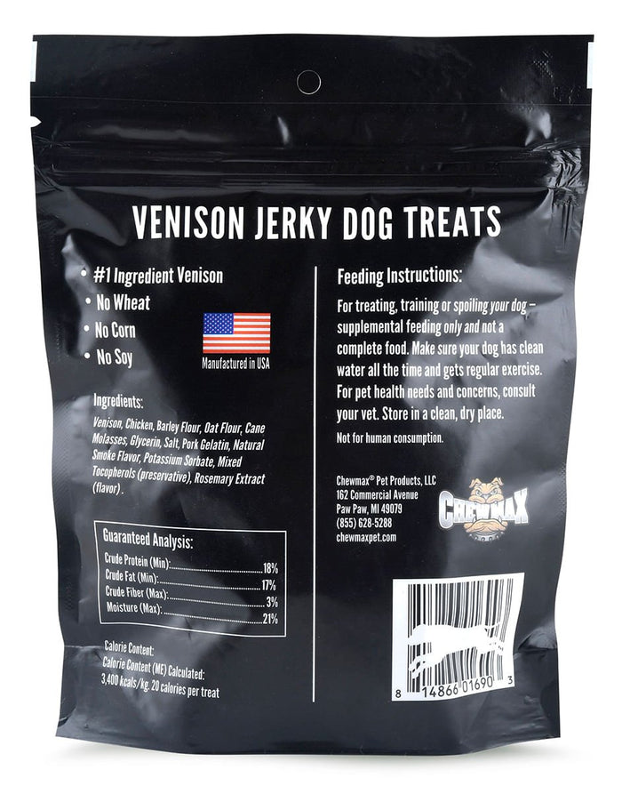 ChewMax All Natural Jerky Dog Treats – Chicken, Duck, Pork & Venison, High Protein, Made in USA - CMPCK - Venison - 5 oz - 2