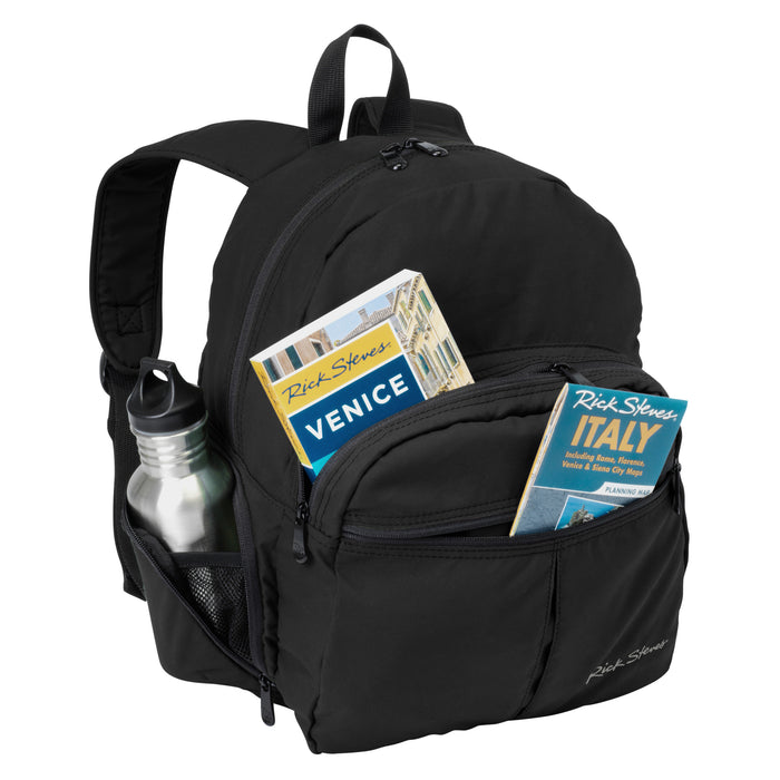 black microfiber day pack packed