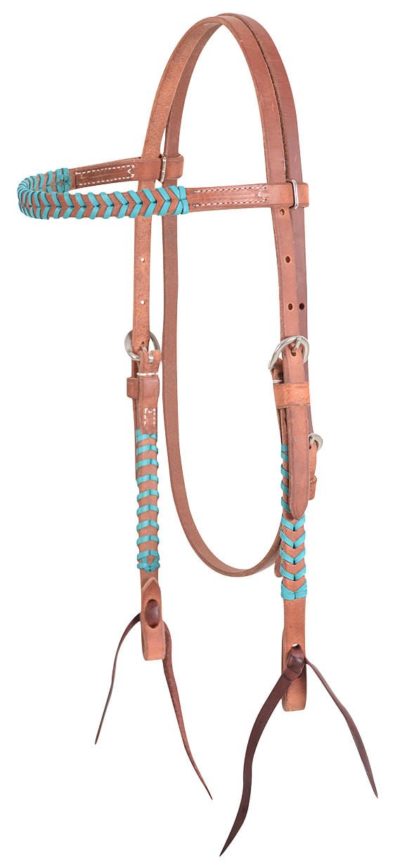 Classic Equine Laced Browband Headstall, Full - CR9C - Brown/Turquoise - 1
