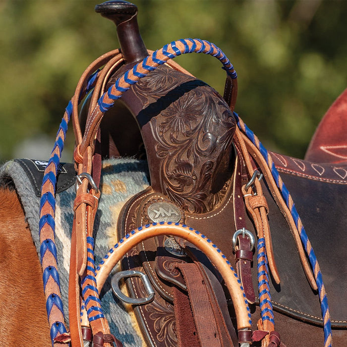 Classic Equine Laced Browband Headstall, Full - CR9A - Brown/Blue - 6