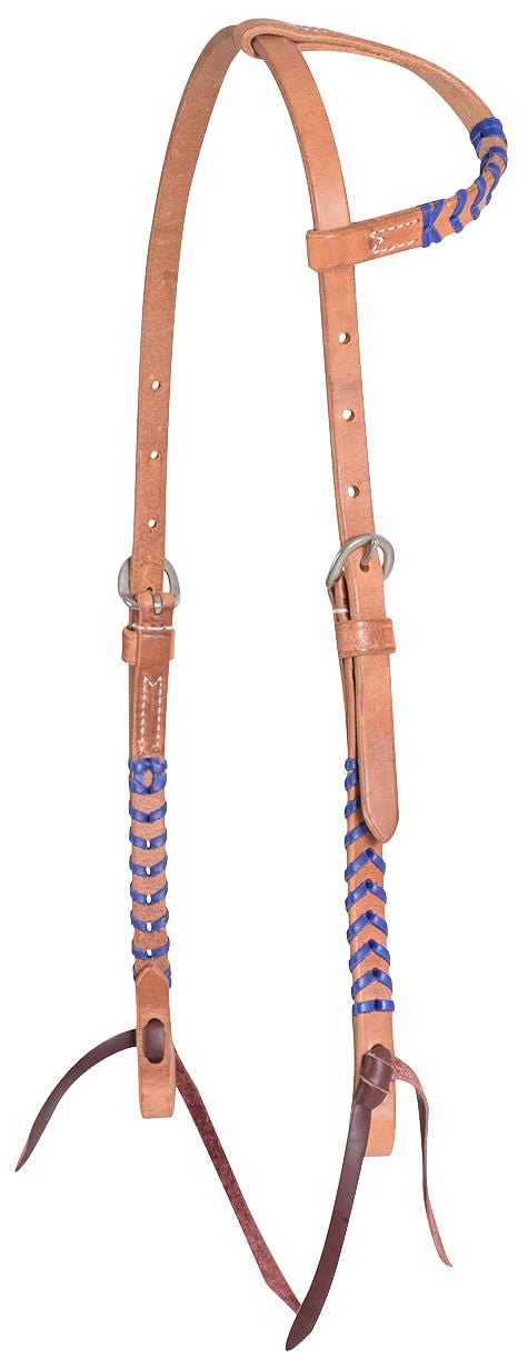 Classic Equine Laced One Ear Headstall, Full - CR9H - Brown/Blue - 3