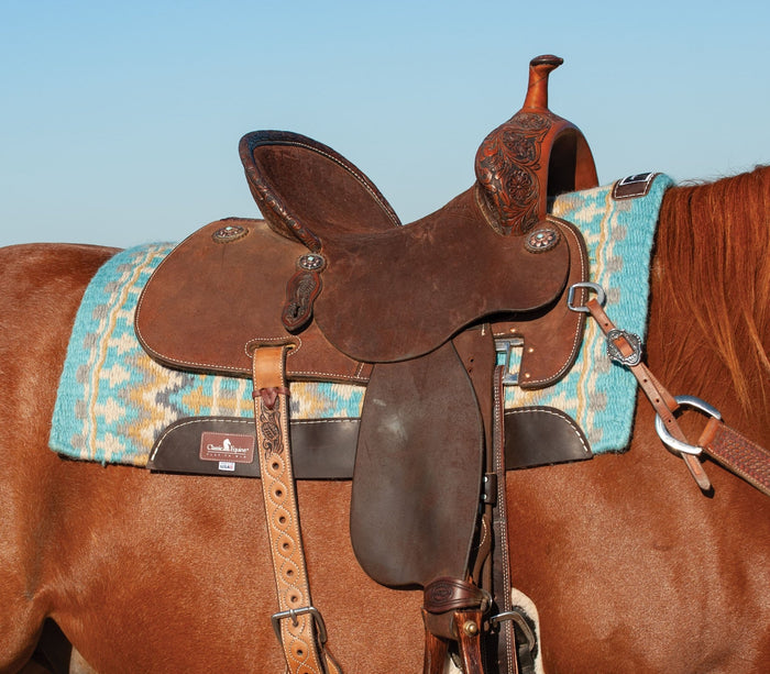 Classic Equine Wool Top Saddle Pad - CR1QF - Turquoise & Honey - 32" x 34" - 6