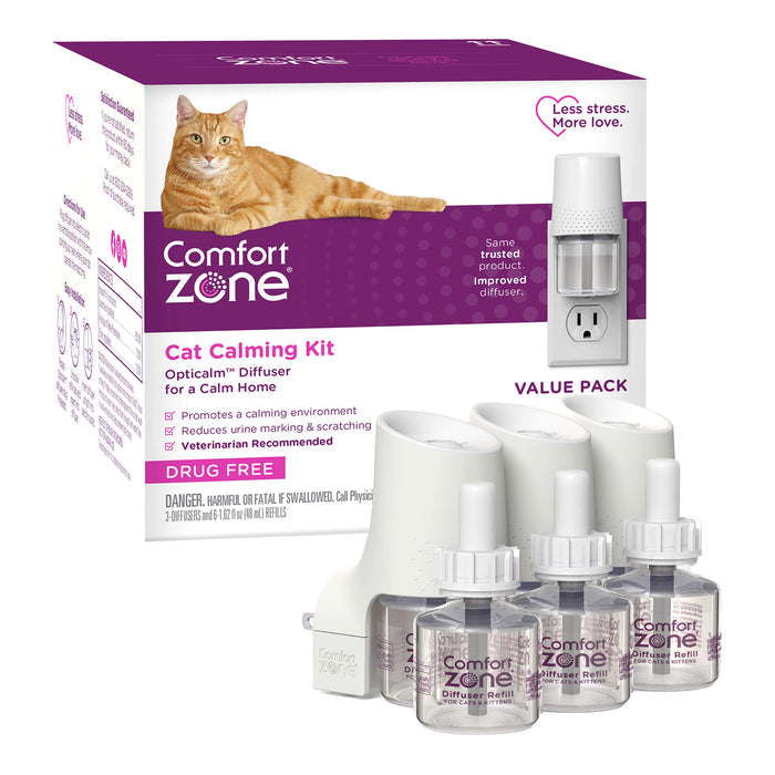 Comfort Zone Cat Calming Diffuser Kit, Cat Pheromones, 3 Diffusers and 6 Refills - 48ml, New Formula - FA4Q - Kit - 1
