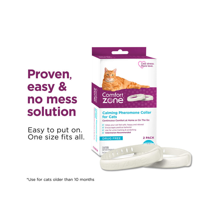 Comfort Zone Cat Calming Pheromone Collar, Anxiety & Stress Relief Aid, Breakaway Design, White - FA4L - 2pk - 6