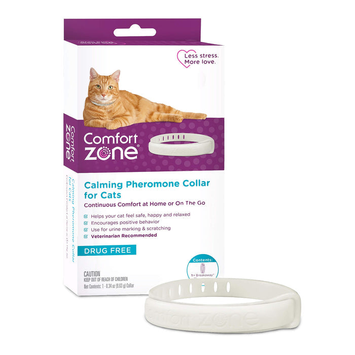 Comfort Zone Cat Calming Pheromone Collar, Anxiety & Stress Relief Aid, Breakaway Design, White - FA4K - Single Pack - 7