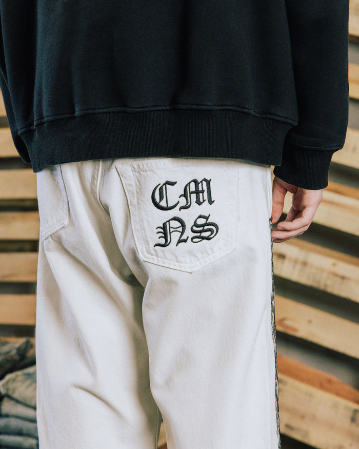 COMMONS LACE HAND STITCHED DOUBLE KNEE PANT WHITE (R42) Common Hype