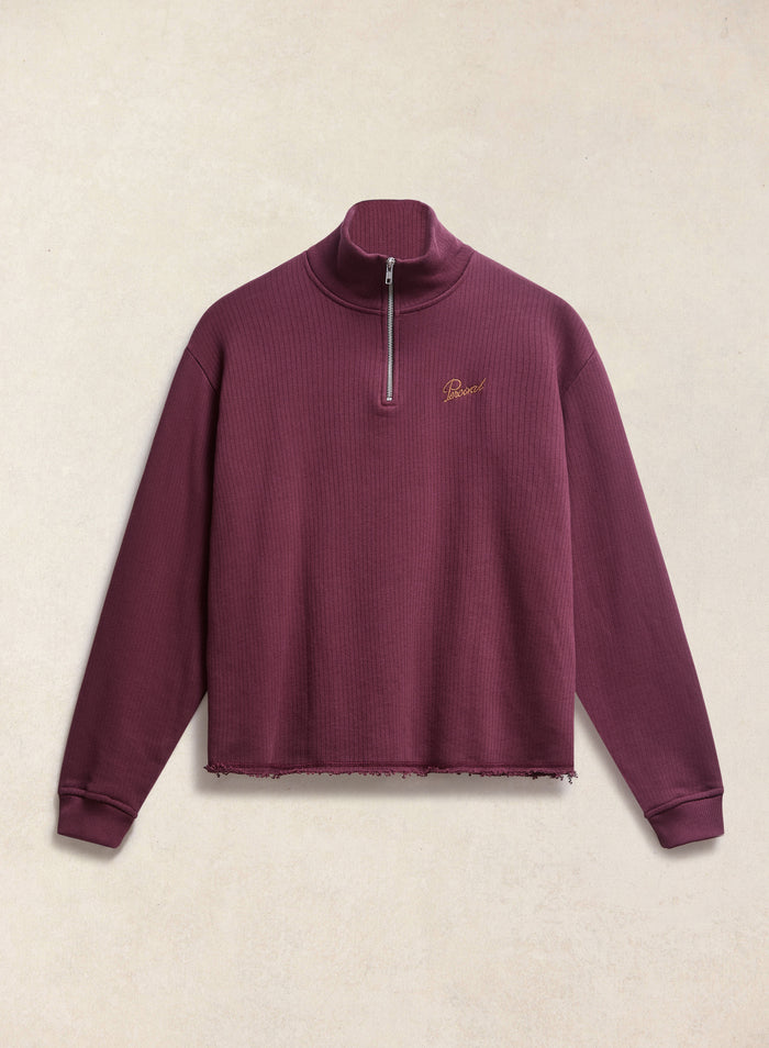Conrad Funnel Neck 1/4 Zip Sweatshirt  | Cotton | Burgundy