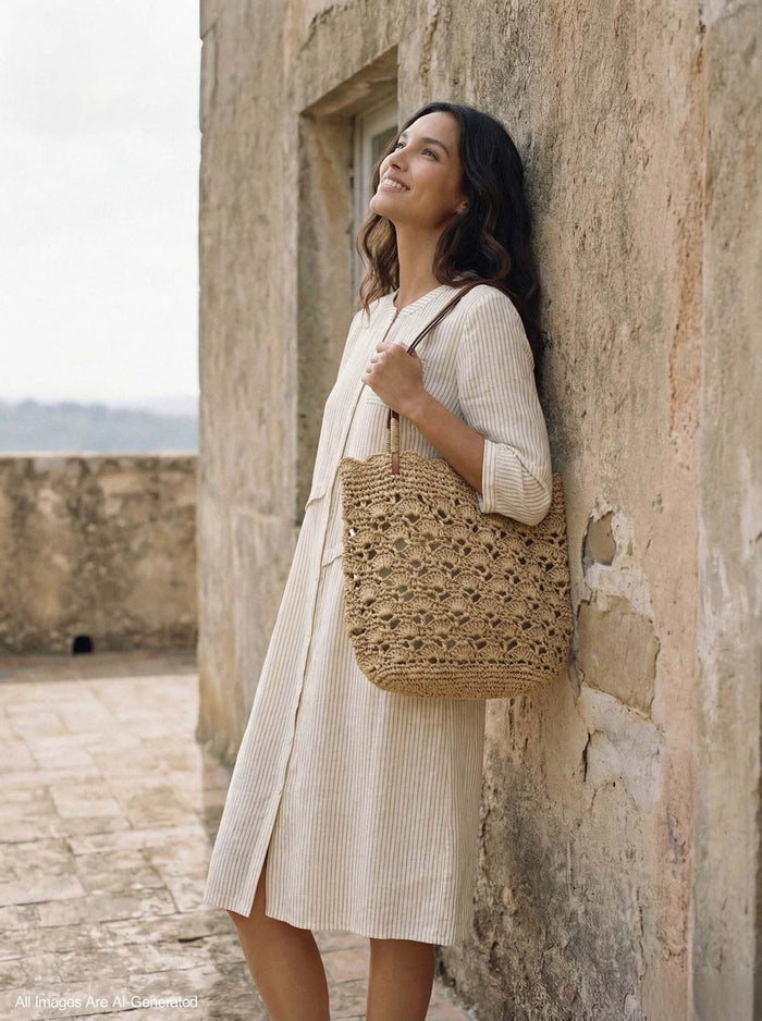 Crochet Woven Fan-Shape Shoulder Tote Bag LINTICO