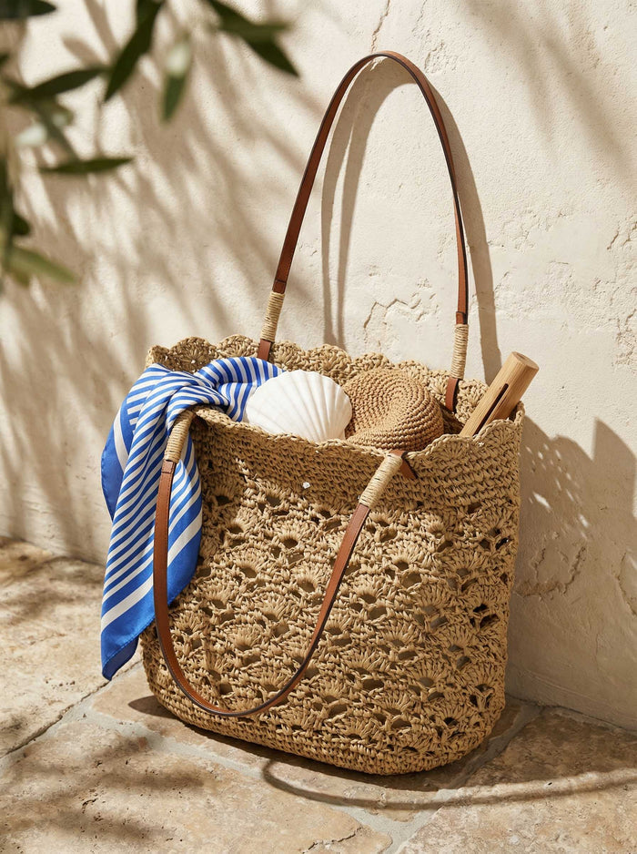 Crochet Woven Fan-Shape Shoulder Tote Bag LINTICO