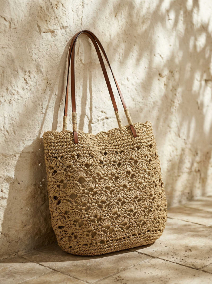 Crochet Woven Fan-Shape Shoulder Tote Bag LINTICO