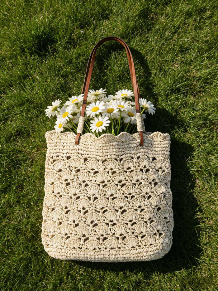 Crochet Woven Fan-Shape Shoulder Tote Bag LINTICO