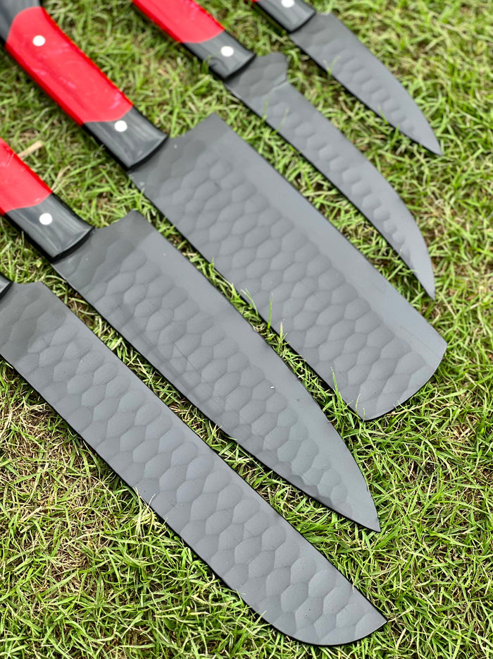 custom made Hand Forged D2 steel Black Coated 5pcs Chef set cskforged