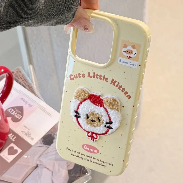 Cute Cartoon 3D Plush Embroidered Puppy Kitten Soft Phone Case For iPhone PhoneShells