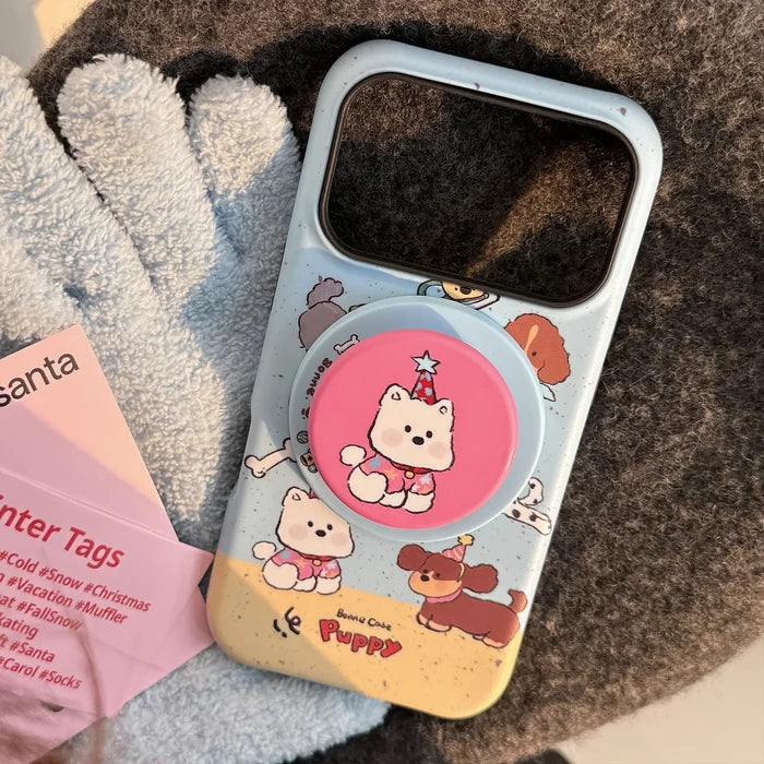 Cute Splash-ink Cartoon Puppy Magnetic Holder Phone Case For iPhone PhoneShells