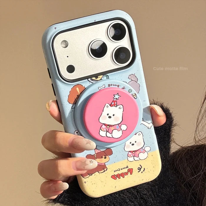 Cute Splash-ink Cartoon Puppy Magnetic Holder Phone Case For iPhone PhoneShells