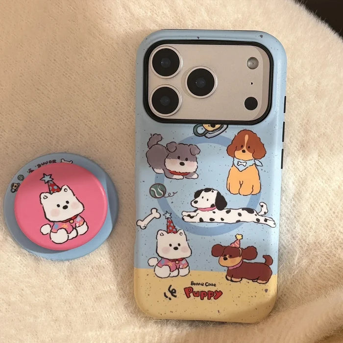 Cute Splash-ink Cartoon Puppy Magnetic Holder Phone Case For iPhone PhoneShells