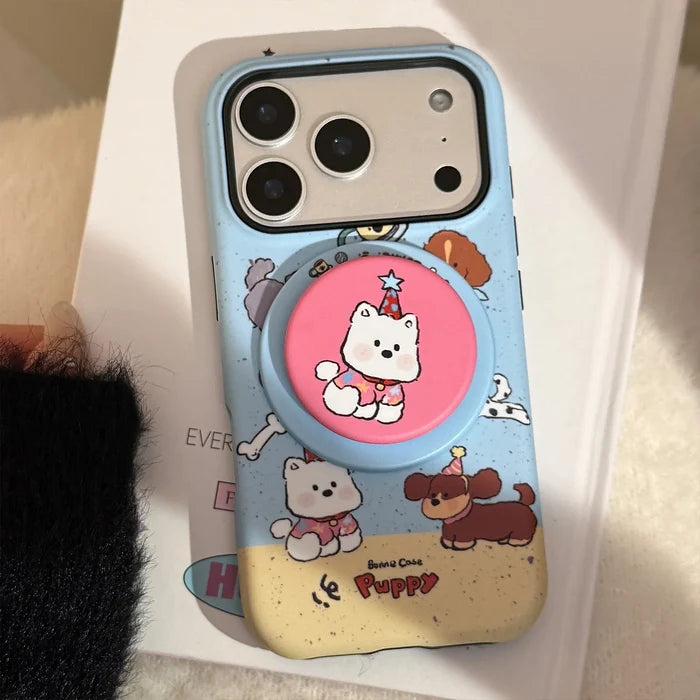Cute Splash-ink Cartoon Puppy Magnetic Holder Phone Case For iPhone PhoneShells