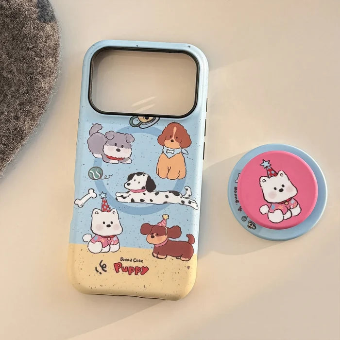 Cute Splash-ink Cartoon Puppy Magnetic Holder Phone Case For iPhone PhoneShells