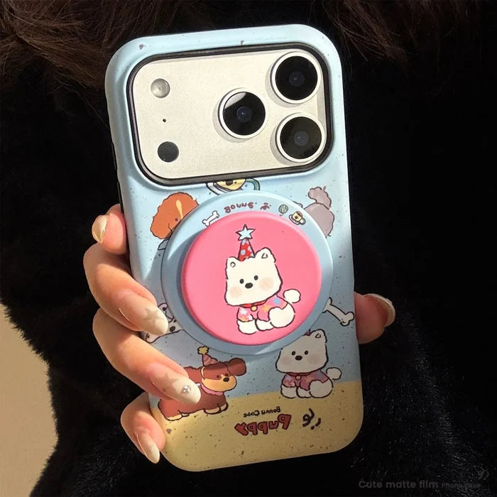 Cute Splash-ink Cartoon Puppy Magnetic Holder Phone Case For iPhone PhoneShells