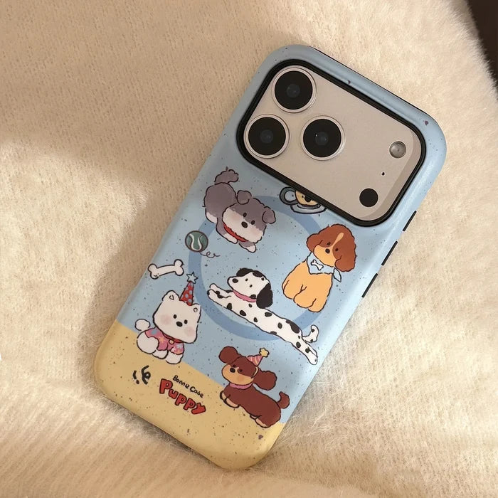 Cute Splash-ink Cartoon Puppy Magnetic Holder Phone Case For iPhone PhoneShells
