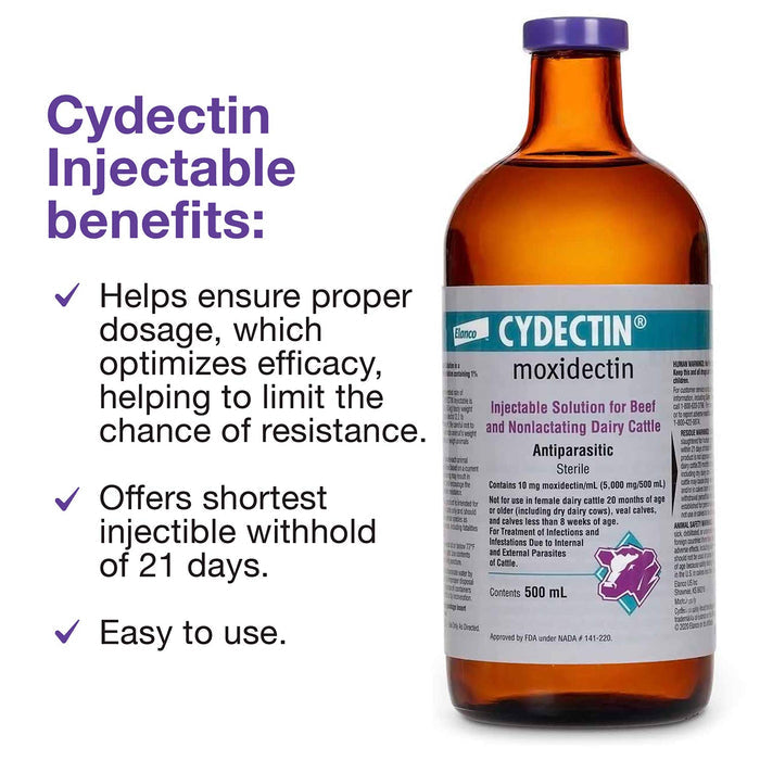Cydectin Injectable Cattle Dewormer, 500 mL – Moxidectin Broad Spectrum Parasite Control & Applicator - F7CF - 500 mL Dewormer - 1