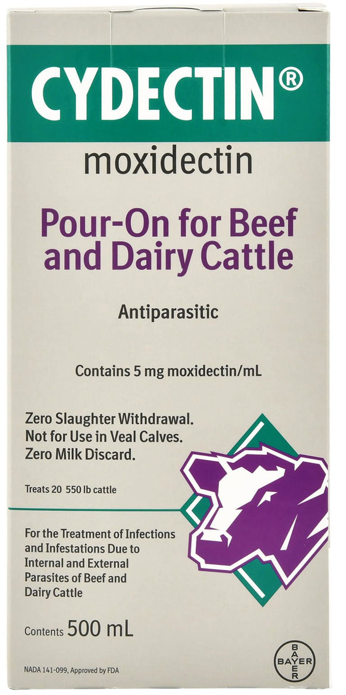 Cydectin Pour - On Cattle Wormer & Applicator Gun, Moxidectin Dewormer for Beef & Dairy, Long - Lasting Parasite Control - F7CH - 500 mL (No Gun Required) - 1