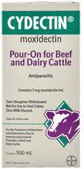 Cydectin Pour - On Cattle Wormer & Applicator Gun, Moxidectin Dewormer for Beef & Dairy, Long - Lasting Parasite Control - F7CH - 500 mL (No Gun Required) - 1