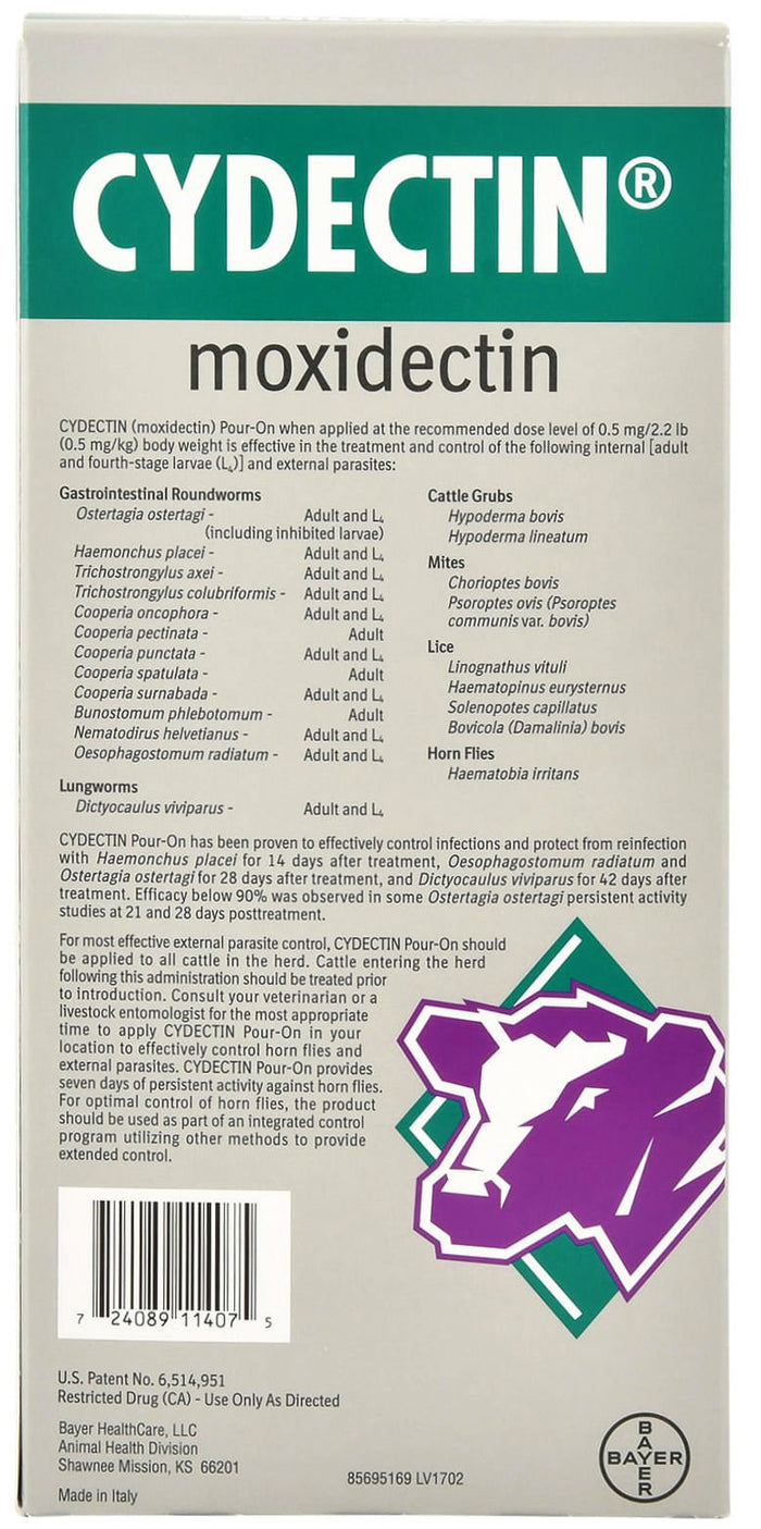 Cydectin Pour - On Cattle Wormer & Applicator Gun, Moxidectin Dewormer for Beef & Dairy, Long - Lasting Parasite Control - F7CH - 500 mL (No Gun Required) - 4