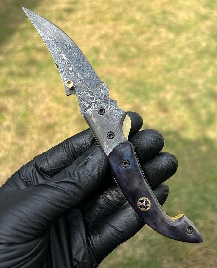 Damascus Blade EDC Folding Pocket Knife cskforged