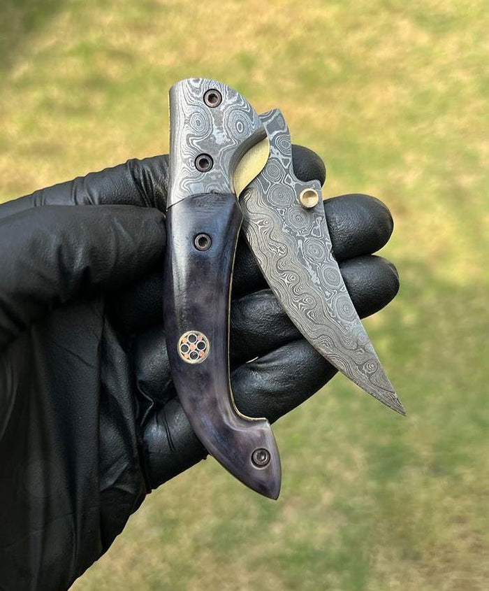 Damascus Blade EDC Folding Pocket Knife cskforged