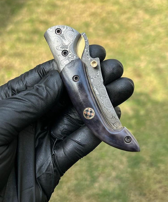 Damascus Blade EDC Folding Pocket Knife cskforged