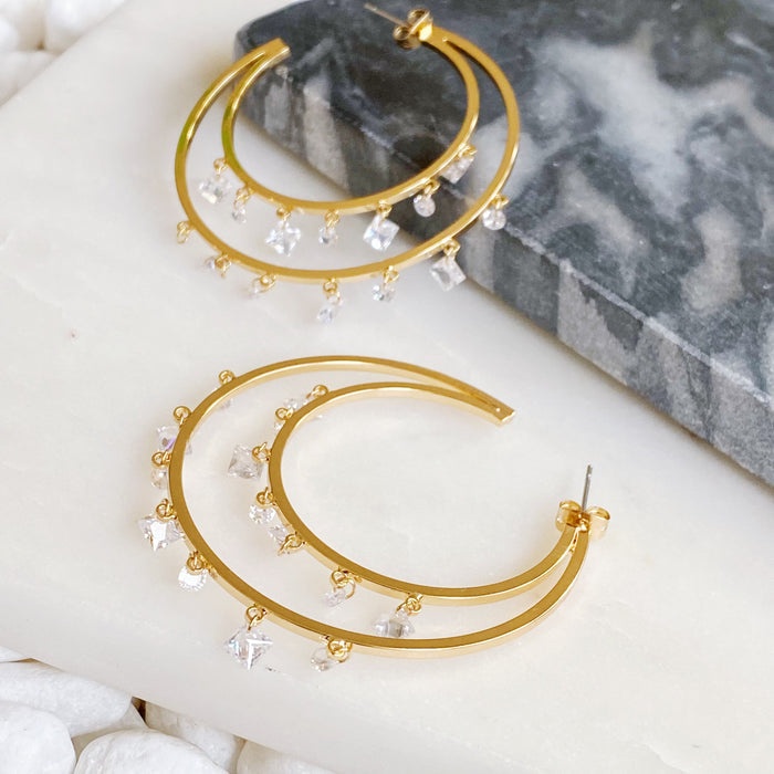 Doubled Hoop Crystal Dangle Earrings Ellisonyoung.com