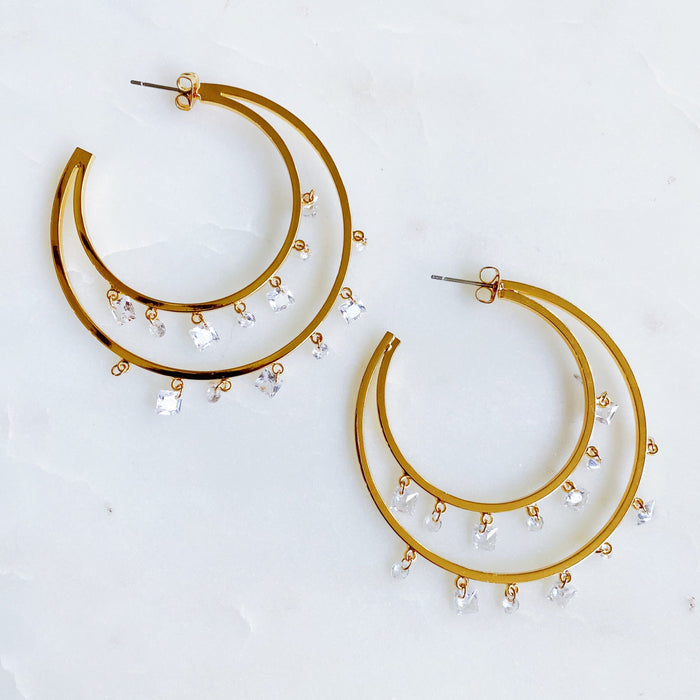 Doubled Hoop Crystal Dangle Earrings Ellisonyoung.com