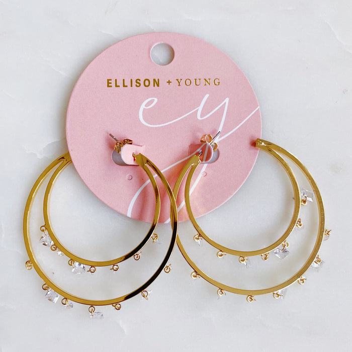 Doubled Hoop Crystal Dangle Earrings Ellisonyoung.com