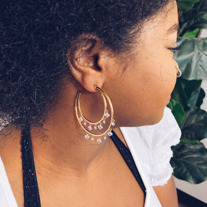 Doubled Hoop Crystal Dangle Earrings Ellisonyoung.com