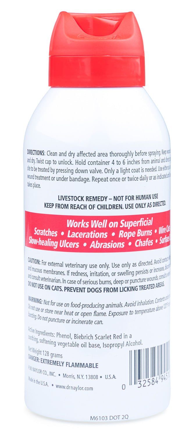 Dr. Naylor Red - Kote Antiseptic Wound Dressing – Spray for Horses, Dogs, and Livestock, Cuts, Burns & Slow - Healing Wounds - D1R2 - Aerosol - 5 oz - 5