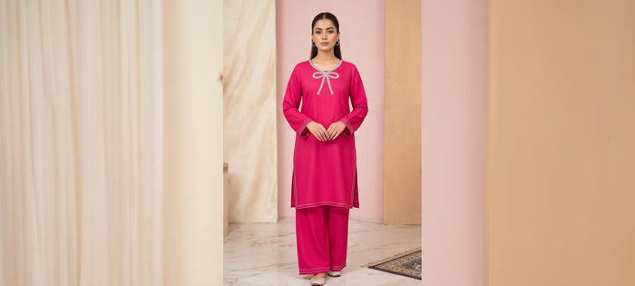 Elegant Pink Silk Satin 2 Piece Suit for Women | Pakistani Luxury Dress