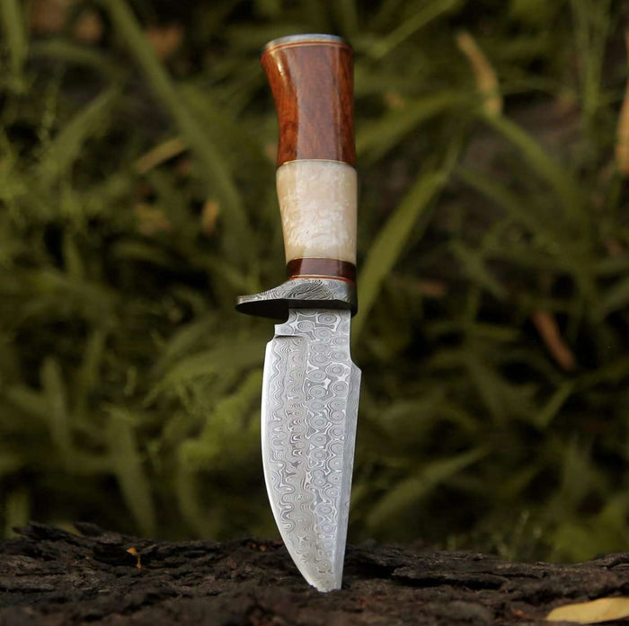 ELITE DAMASCUS HUNTING KNIFE WITH MOTHER OF PEARL & ROSE WOOD HANDLE cskforged