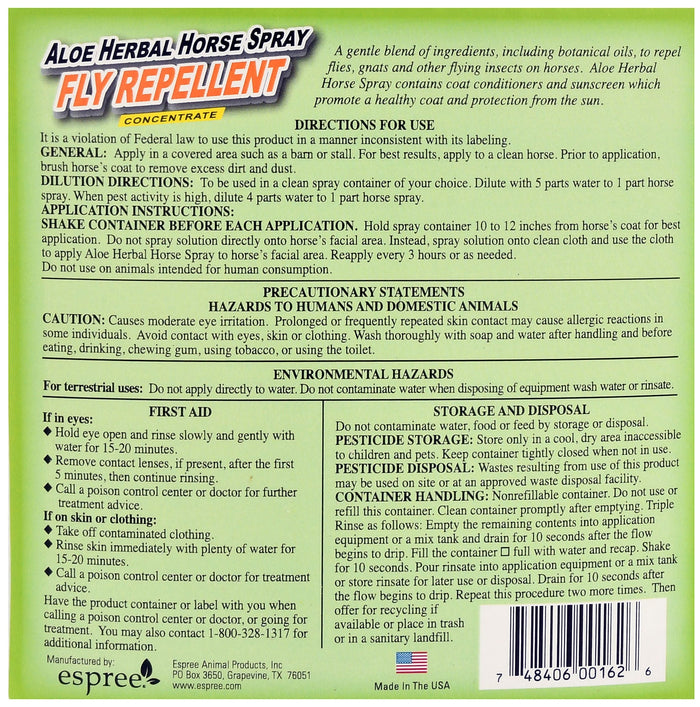 Espree Aloe Herbal Fly Spray for Horses - CA15 - Concentrate - Gallon - 3