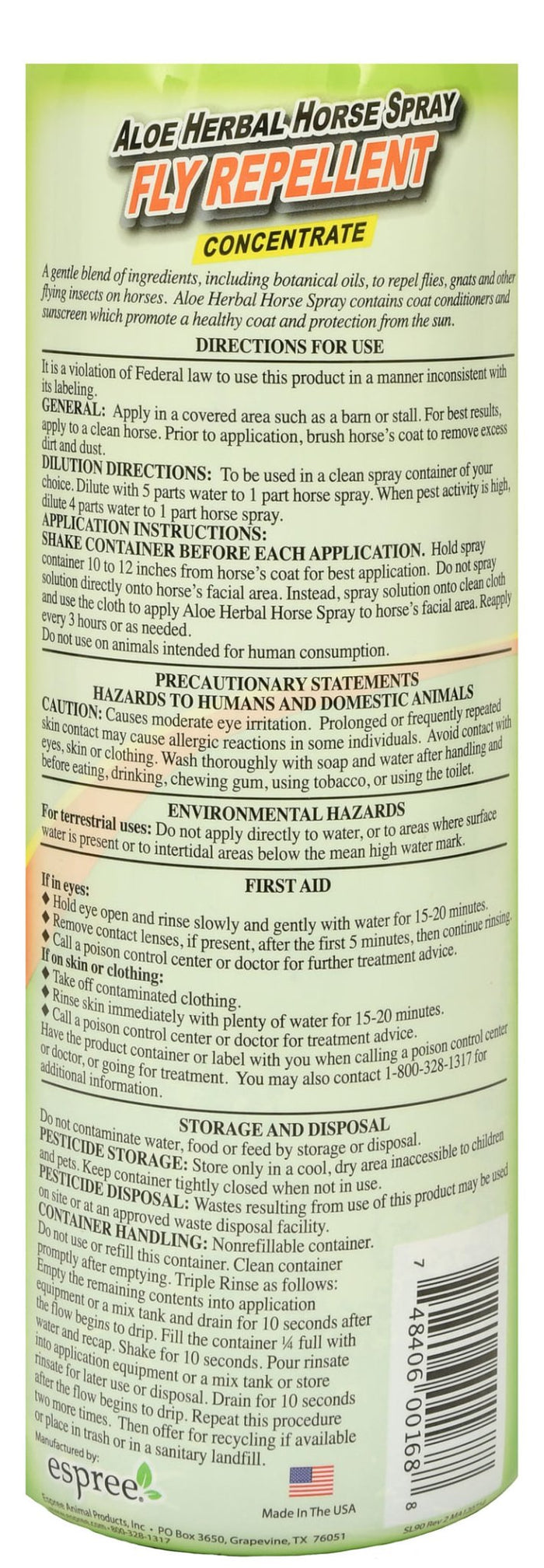 Espree Aloe Herbal Fly Spray for Horses - ENA7 - Concentrate - 32 oz - 7