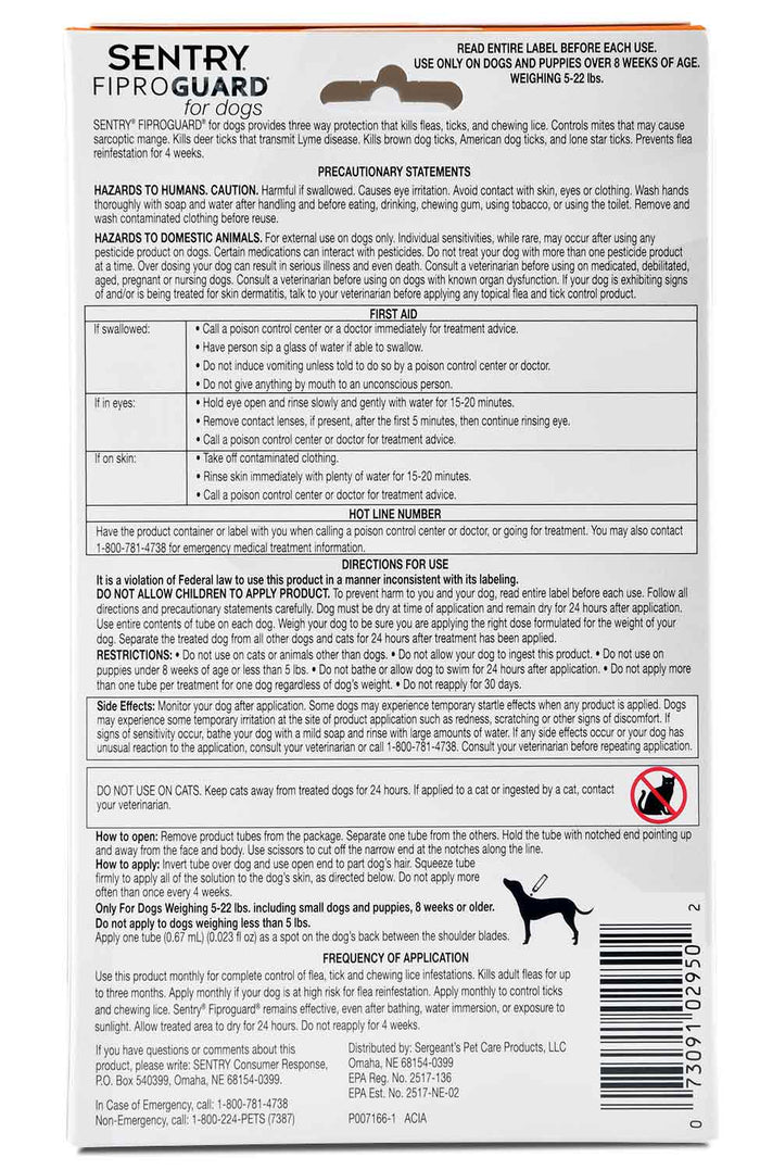 FiproGuard for Dogs - O8FA - 4 - 22 lbs - 3 months - 2
