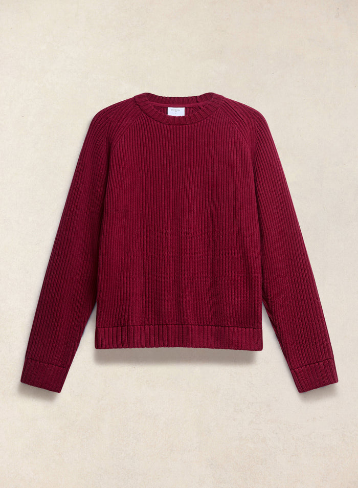 Fisherman Raglan Jumper | Heavy Cotton | Burgundy