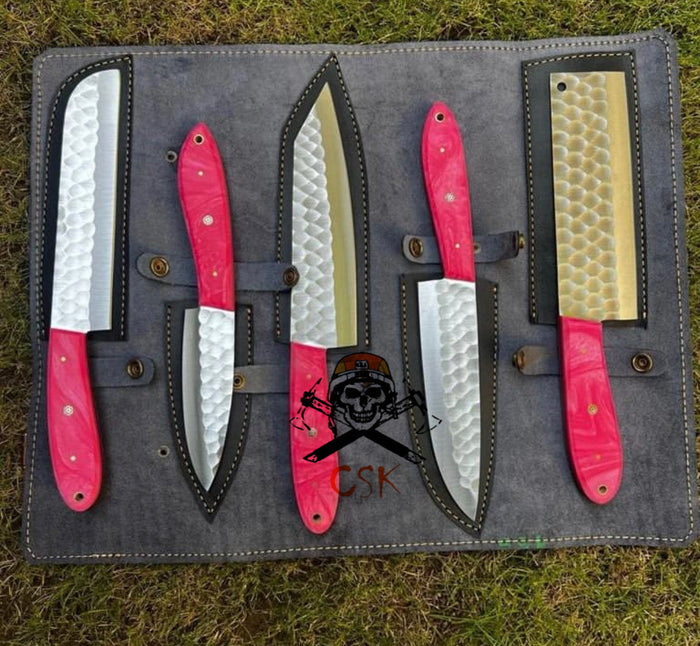 Fixed Blade Handmade D2 steel (5pcs) kitchen chef knives set cskforged
