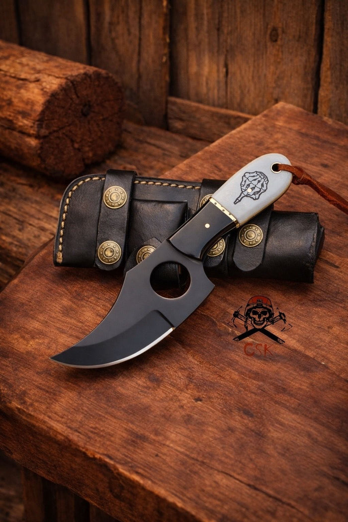 FTW KNIFE - Handmade Jesse Skinner - BLACK & WHITE- D2 Steel - Horizontal & Vertical Carry cskforged