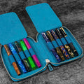 Galen Leather | Funda Leather Zippered 10 Slots Pen Case Crazy Horse Ocean Blue