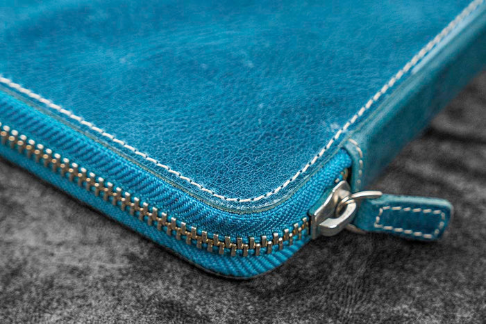 Galen Leather | Funda Leather Zippered 10 Slots Pen Case Crazy Horse Ocean Blue