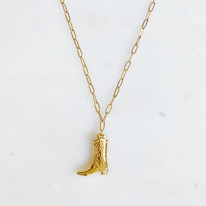 Golden Cowgirl Boot Necklace Ellisonyoung.com
