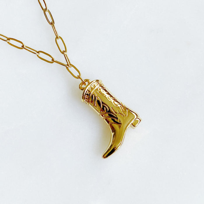 Golden Cowgirl Boot Necklace Ellisonyoung.com