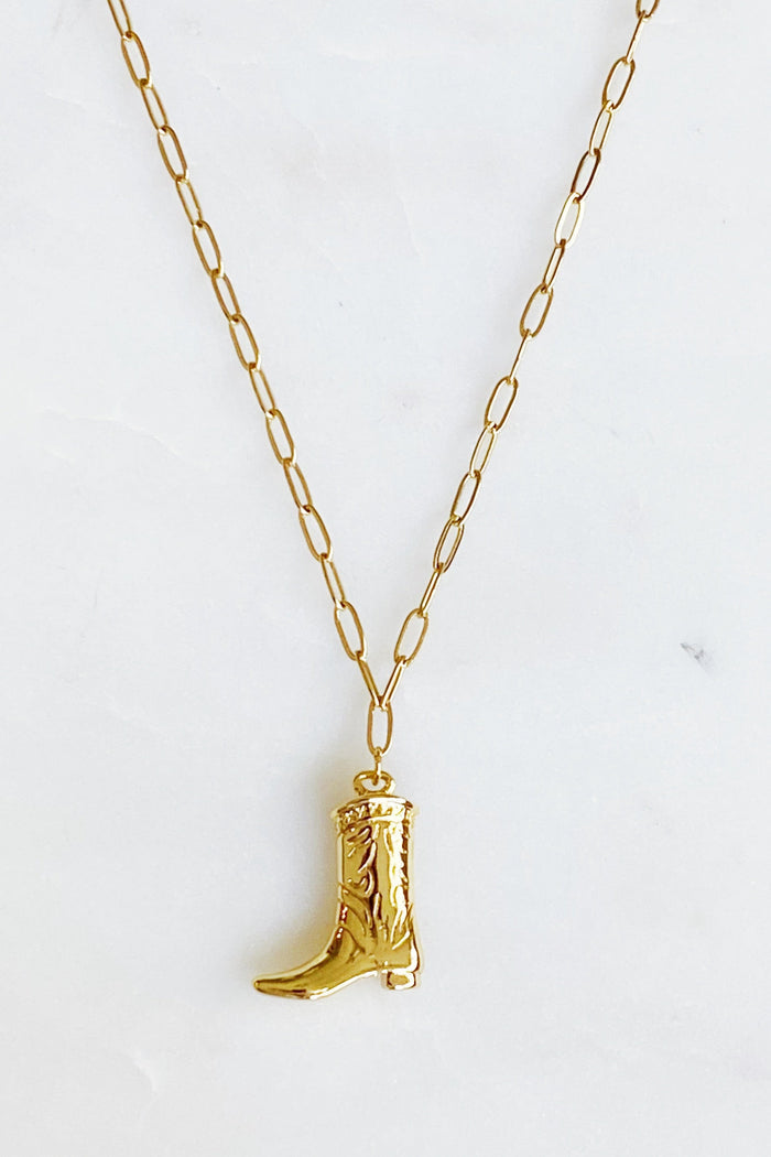 Golden Cowgirl Boot Necklace Ellisonyoung.com