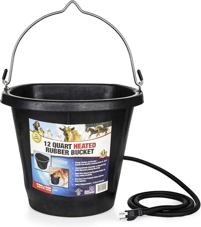 Heated Flat - Back Rubber Bucket for Livestock - 5FWC - 12 qt - 6